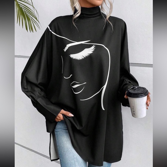 Oversized Abstract Print Pop Art Batwing Sleeve Top Blouse Shirt - Picture 4 of 6
